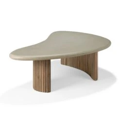 Ethnicraft Reclaimed Teak Boomerang Outdoor Coffee Table 16 Ethnicraft Reclaimed Teak Boomerang Outdoor Coffee Table -Trit Houses Shop 11237 Boomerang outdoor coffee table concrete top reclaimed teak base Light Grey pebble shape 90x61x29 back cut web