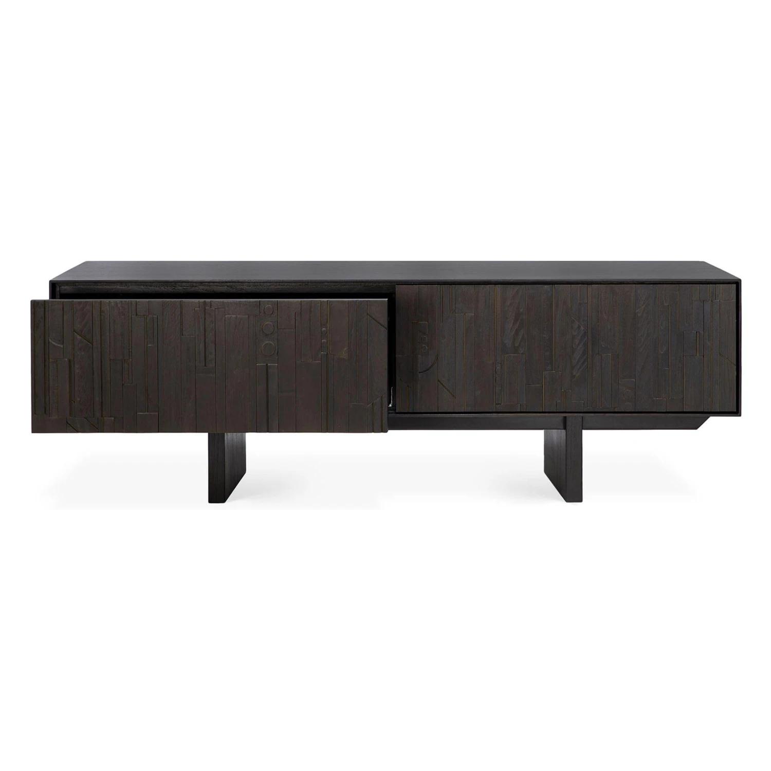 Ethnicraft Teak Mosaic TV Cupboard - 1 Flip-down Door/1 Drawer 3 Ethnicraft Teak Mosaic TV Cupboard - 1 Flip-down Door/1 Drawer - Image 3